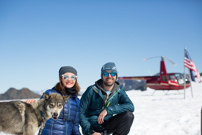 Alaska Helicopter and Glacier Dogsled Tour - ANCHORAGE AREA - Landing on the glacier snowfield and meeting the dog team