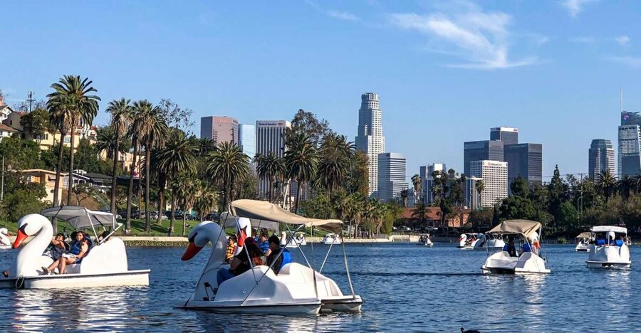 Echo Park Lake: Swan Pedal Boat Rental - What you actually get: canopy, life jacket, and the trivia game
