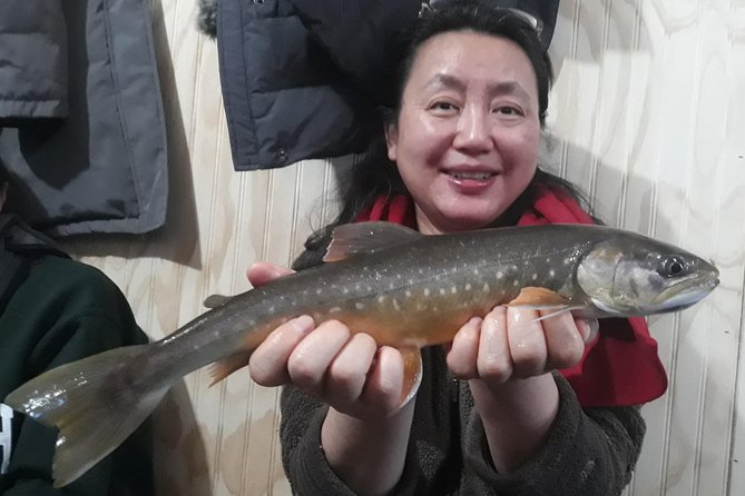 Fairbanks Ice Fishing Expedition in a Heated Cabin with Fish Cookout - Step One on the Ice: Drilling Holes, Baiting Hooks, and Getting to Your Spot