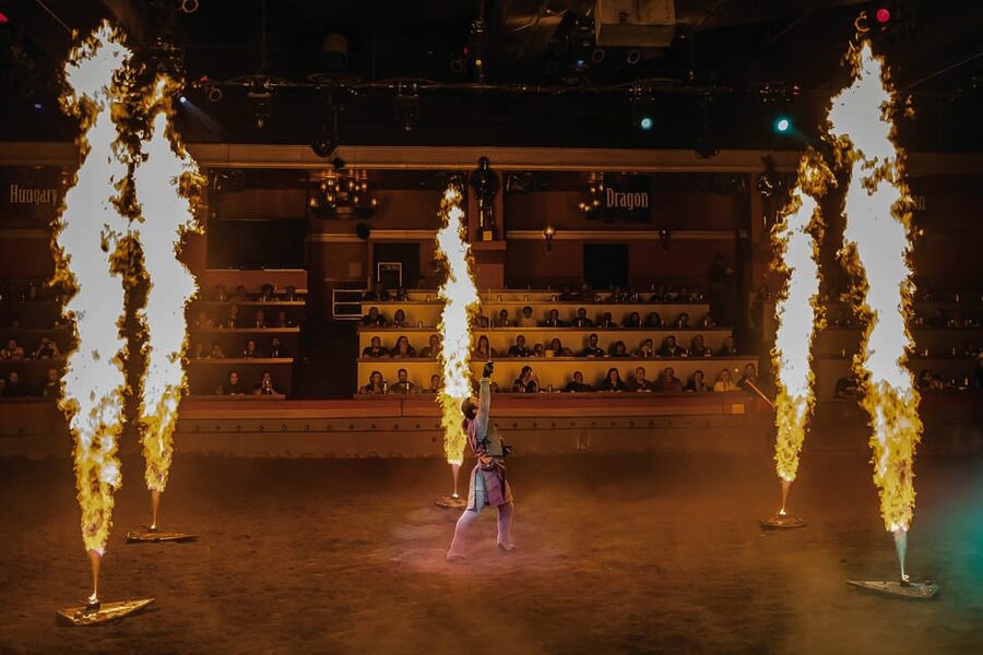 Las Vegas: Tournament of Kings Show at Excalibur - Maidens, the court jester, and King Arthur moments