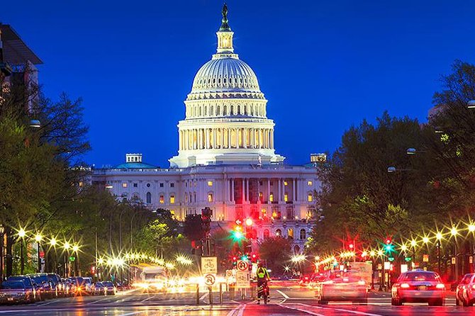 Private Night-Time Monuments Tour of DC for up to 10 Guests - Stop 1: U.S. Capitol lit up for that classic nighttime photo