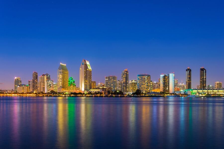San Diego: City Lights Night Trolley Tour - Gaslamp Quarter at night, Victorian streets and nightlife glow