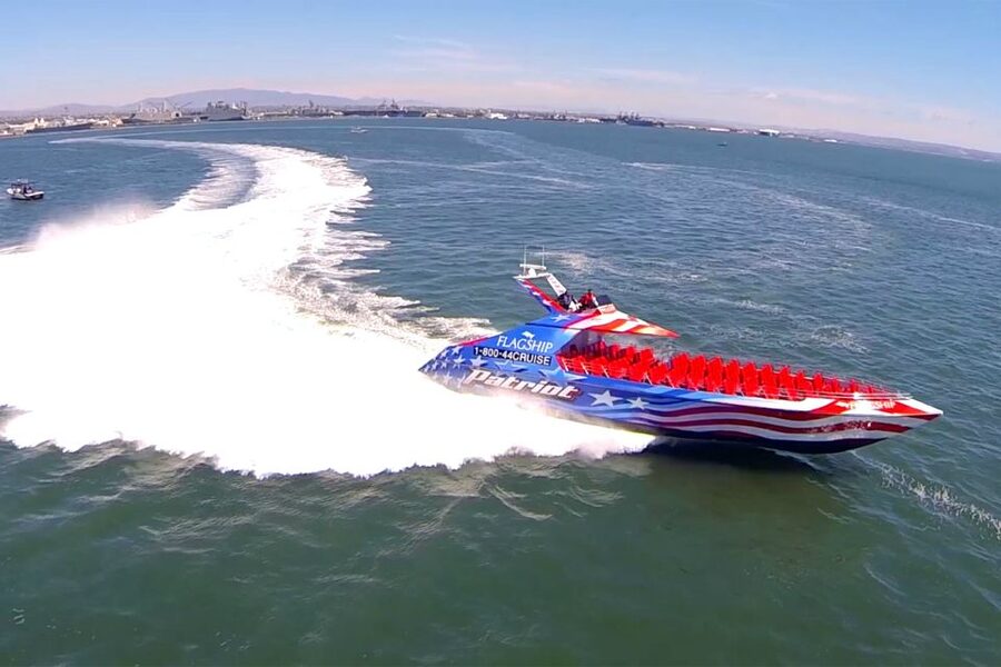 San Diego: Patriot Jet Boat Thrill Ride - Where to Sit on a Jet Boat if You Want to Control the Spray