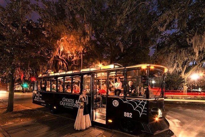 Savannah Ghosts & Gravestones Trolley Tour - River Street after dark and the Perkins and Sons Ship Chandlery stop