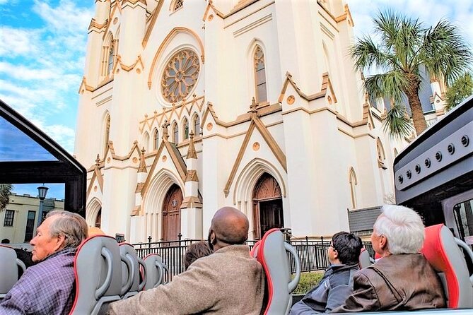 Savannah Open Top Panoramic City Tour with Live Narration - The Cathedral area, Lafayette Square, and Forsyth Park as a timeline