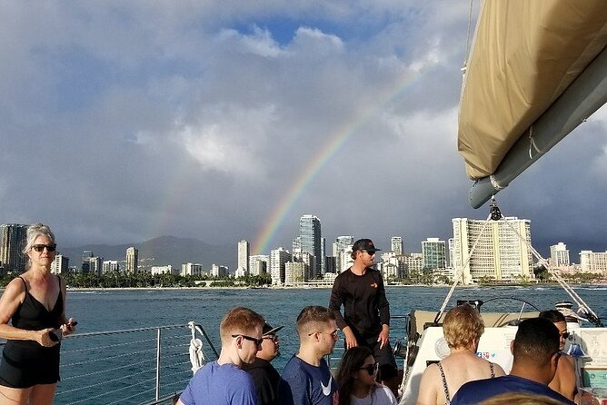 Waikiki Sunset Cocktail Sail with Open Bar - Holokai Catamaran, getting aboard near Waikiki