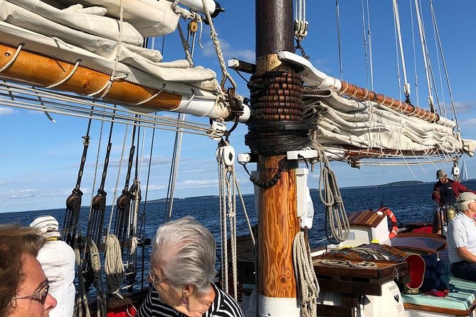 Windjammer Classic Day Sail from Camden, Maine - Camden Harbor departure from Bayview Landing, plus the Curtis Island Light view