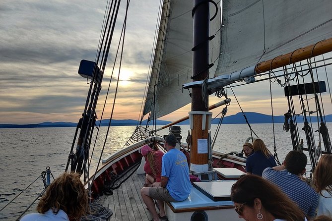 Windjammer Classic Sunset Sail from Camden, Maine - The sailing part you will actually remember: sails up, wheel time, real deck work